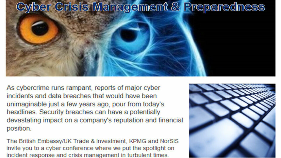Faksimile fra Cyberkonferansen i regi av KPMG, NorSIS og Den britiske ambassade.