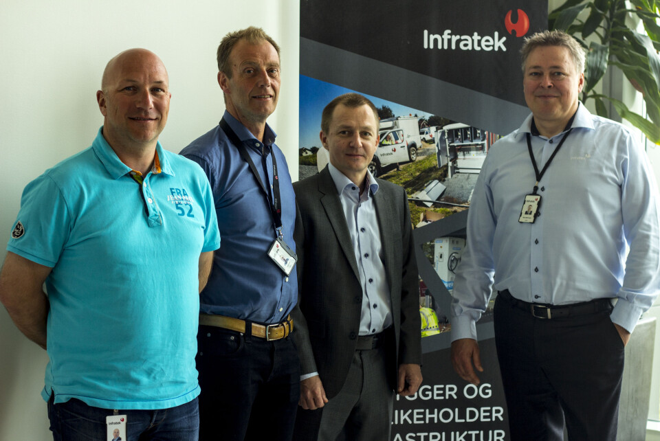 Runar Hermansen (f.v.), Bjørn Viken og Lars Espen Hanssen er alle ansatt som key account manager i Infratek Security Solutions etter at salgsdirektør Stein Kjetil Sveen (t.h.) valgte å styrke salgsstaben (foto: Infratek).