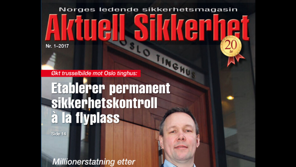Sikkerhetssjef Frode Wold i Oslo tinghus og Borgarting lagmannsrett innfører permanent sikkerhetskontroll som følge av økt trusselbilde (faksimilie Aktuell Sikkerhet 01-2017).