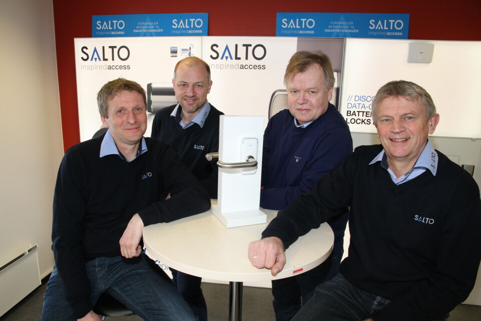 Salto Systems vokser. Her representert ved fire medarbeidere i Norge; Ola Degerdal, René Tofte, Lars Erik Ukkestad og Stein Ulseth (arkivfoto: Even Rise).