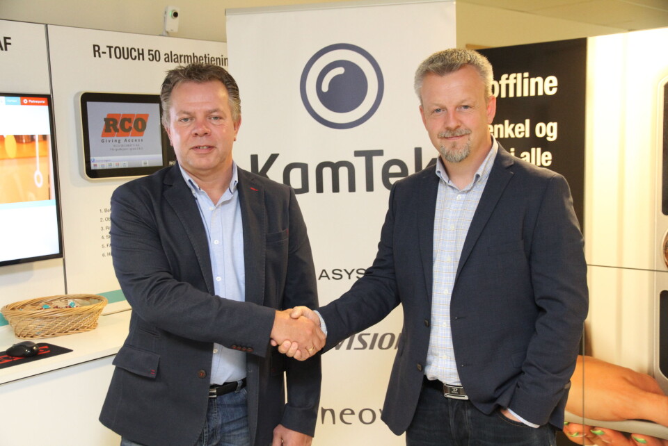 Tor-Arne Aarhus og Kato Lystad fra henholdsvis RCO Security og Kamtek inngår samarbeid for å møte konkurransen i sikkerhetsmarkedet (foto: Even Rise).