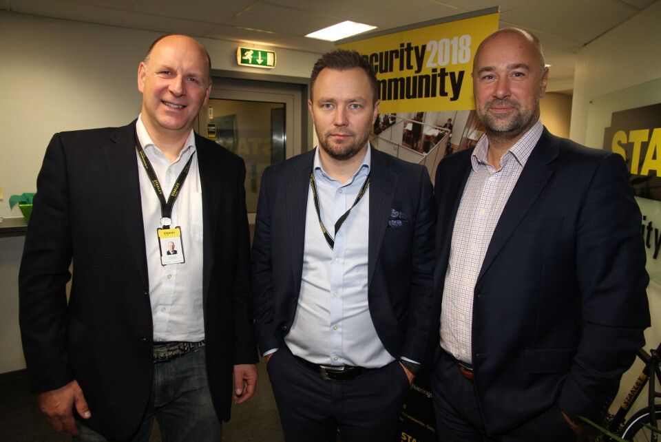 Øyvind Halnes og Thomas Magnussen i Stanley Security er glade for å ha fått med seg Jack Fischer Eriksen og Næringslivets Sikkerhetsråd med til å samarbeide om Security Community (arkivfoto: Even Rise).