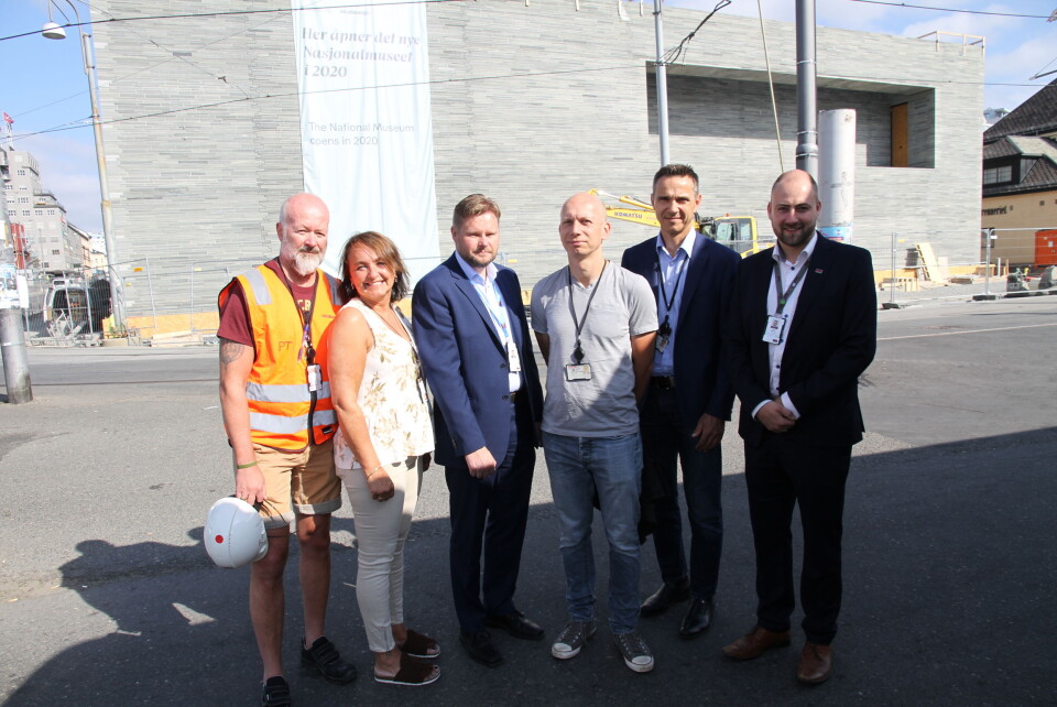 Pål Tokerud (NM), Karin Bjørgo Fagersand (NM), John Erik Strømstad (Securitas), Ole Henrik Brinchmann-Hansen (NM), Olav Skrøver Aaraas (NM) og Ronnie Bergheim (Securitas) ser frem til samarbeidet om vaktholdet på Nasjonalmuseet (foto: Even Rise)..