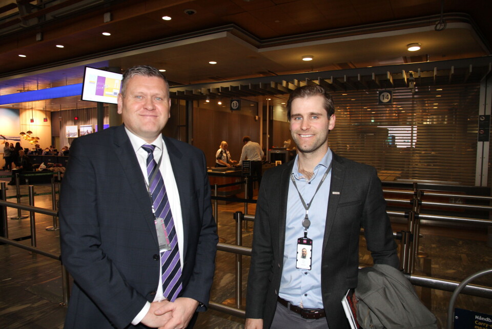 Kjell Frode Vik i Nokas Aviation Security og Hans Bendik Eriksen i Avinor ser frem til å samarbeide i årene som kommer (foto: Even Rise).