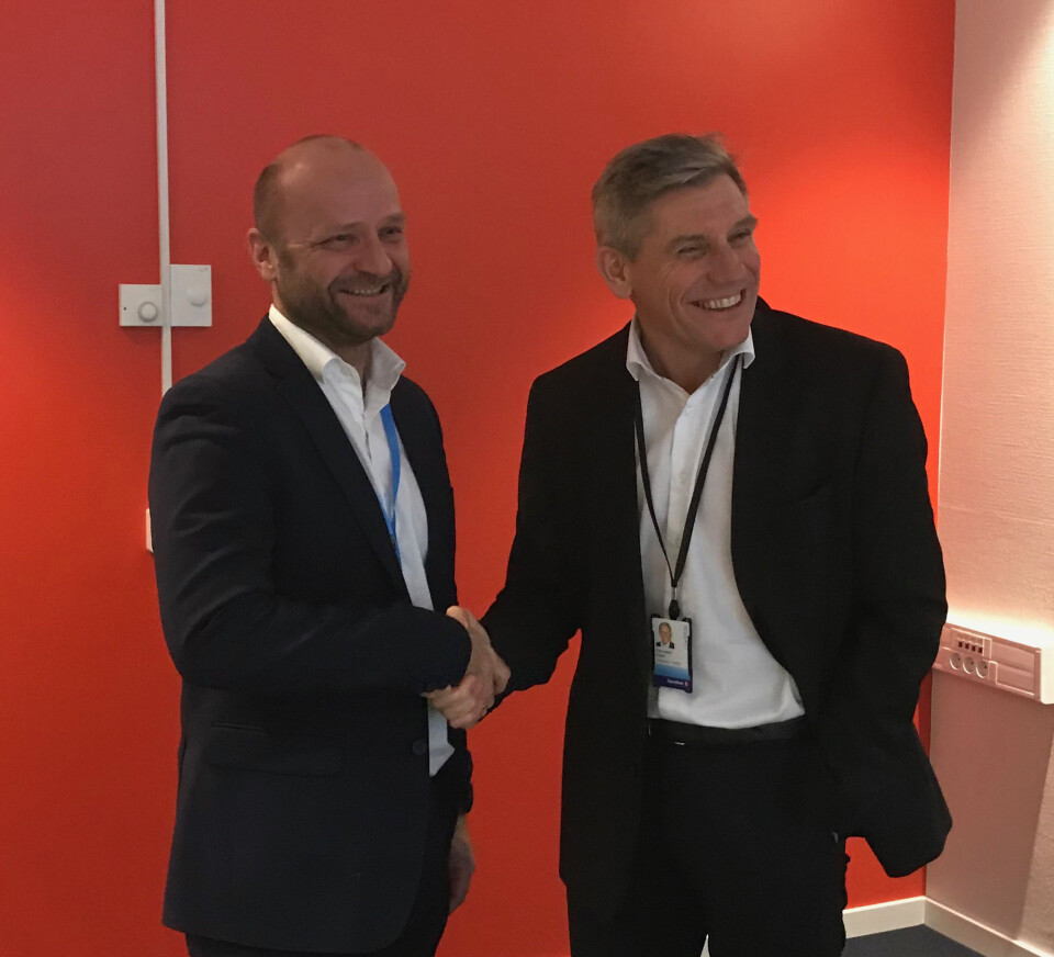Nasjonal kundeansvarlig Geir André Moksness-Skaug i Securitas og sikkerhetssjef Ole Jørgen Eiterå i Sparebank 1-alliansen ser frem til fortsatt samarbeid (foto: Privat)..